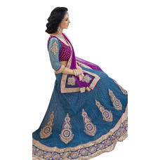 Triveni Magnificent Blue Colored Border Worked Net Jacquard Lehenga Choli